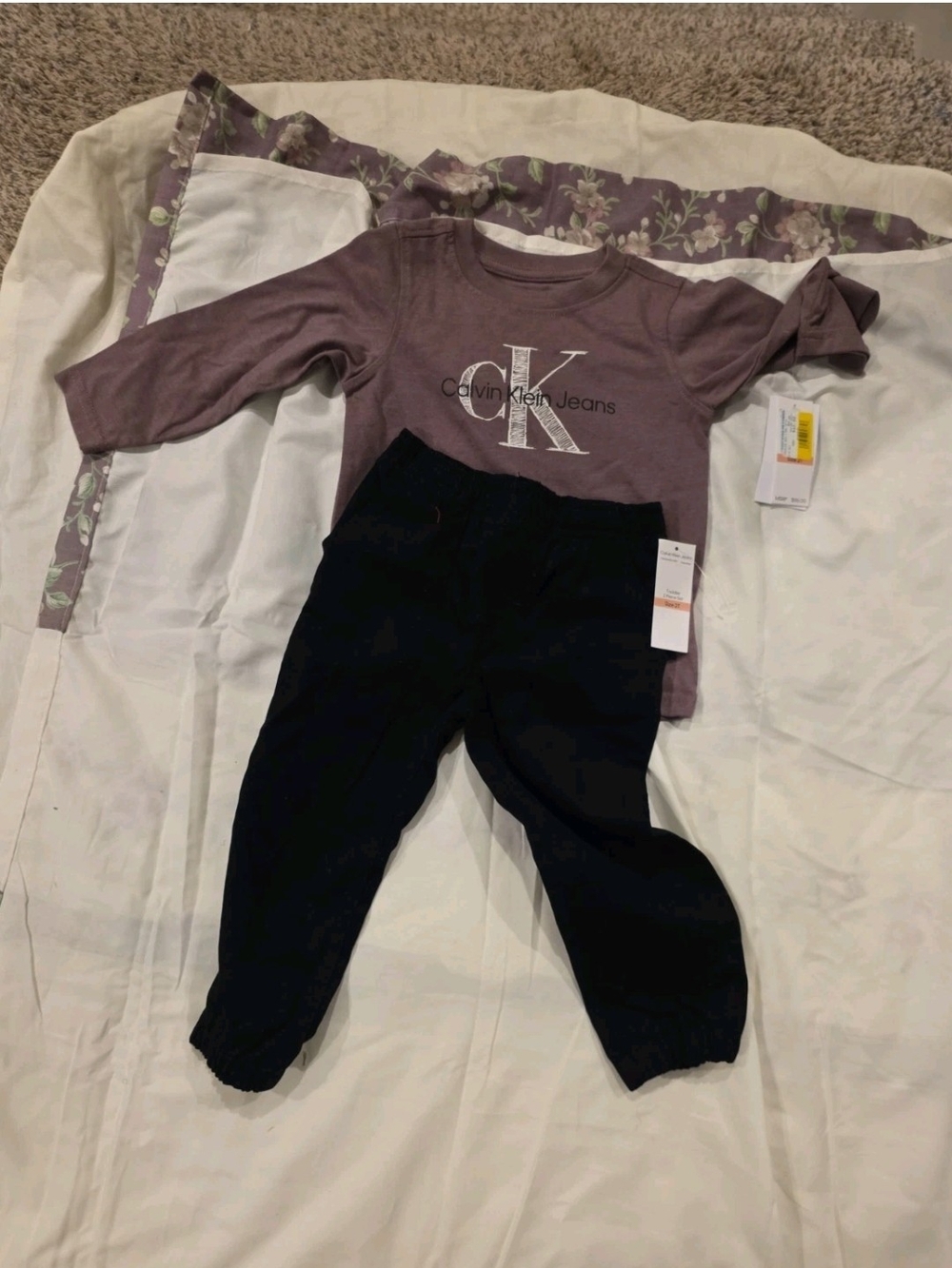 Calvin Klein Jeans Mauve Logo Long Sleeve Top with Black Joggers